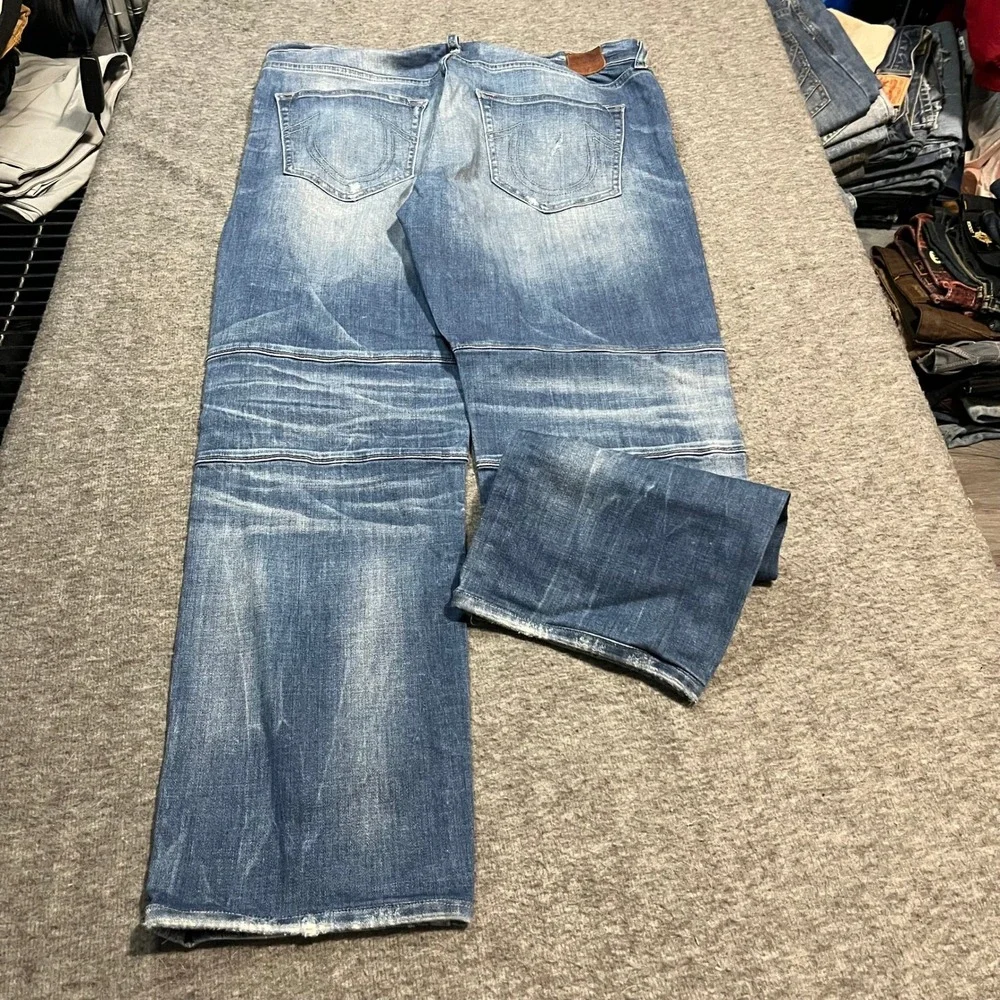 True Religion Mens Distressed Moto Straight Leg Jeans Blue 33x28